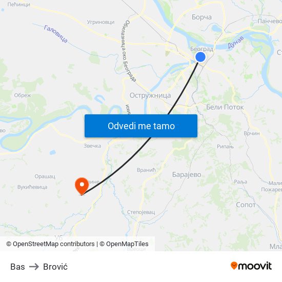 Bas to Brović map