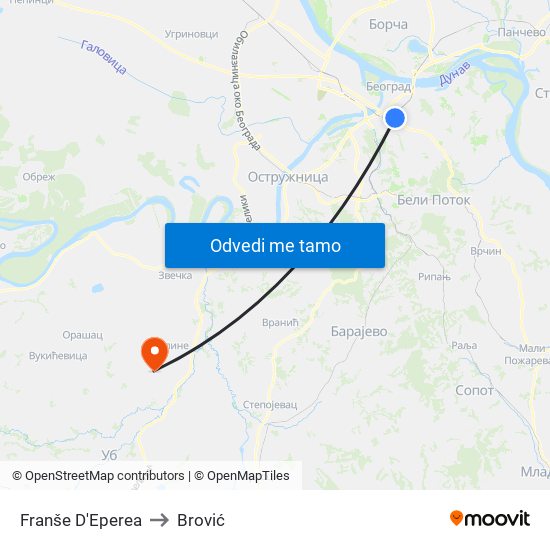Franše D'Eperea to Brović map