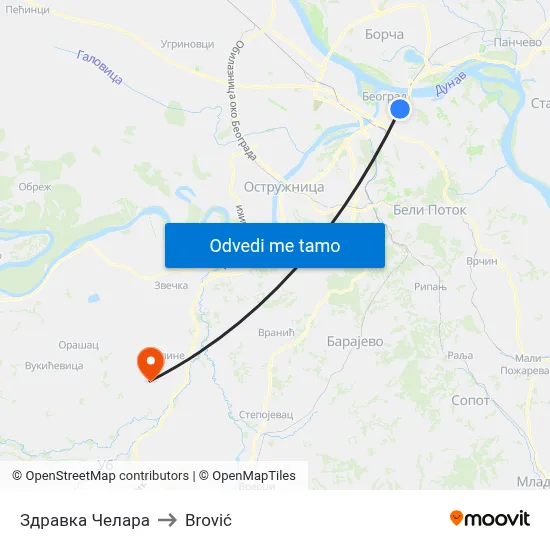Здравка Челара to Brović map