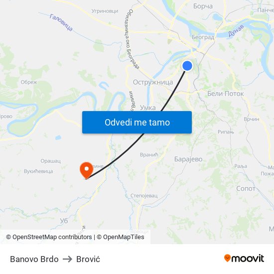 Banovo Brdo to Brović map