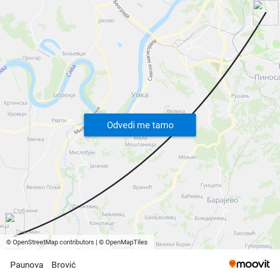 Paunova to Brović map
