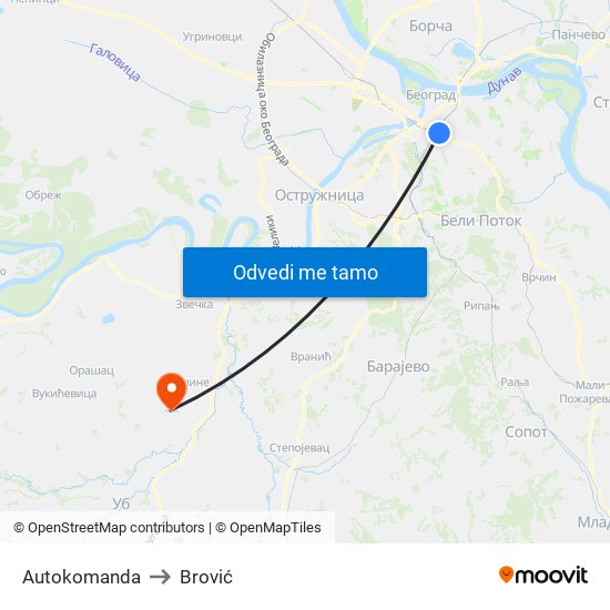 Autokomanda to Brović map