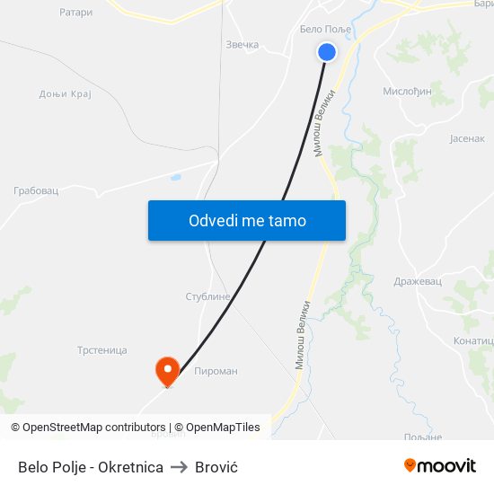 Belo Polje - Okretnica to Brović map