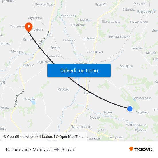 Baroševac - Montaža to Brović map