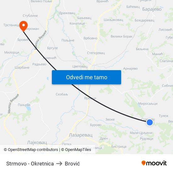 Strmovo - Okretnica to Brović map