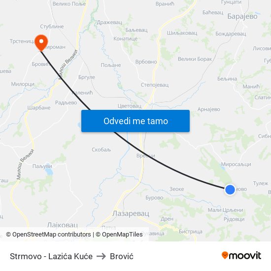 Strmovo - Lazića Kuće to Brović map