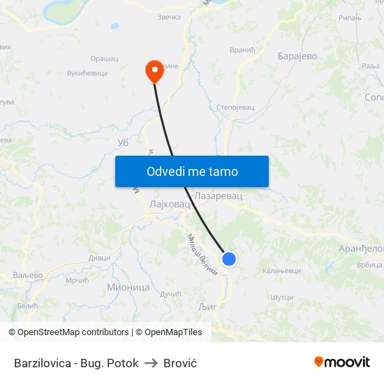 Barzilovica - Bug. Potok to Brović map