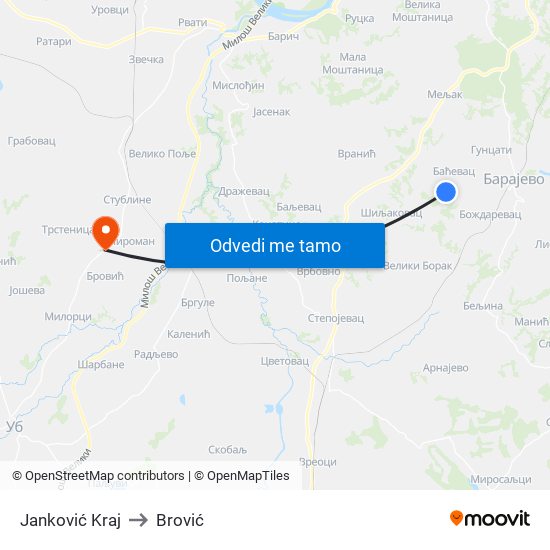 Janković Kraj to Brović map