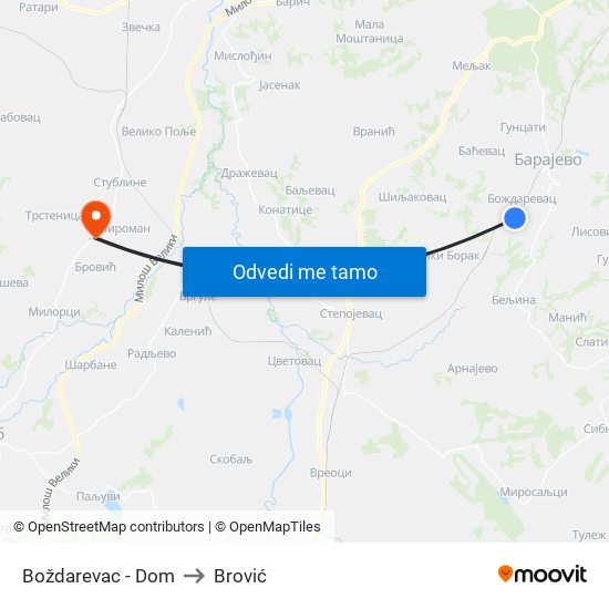 Boždarevac - Dom to Brović map