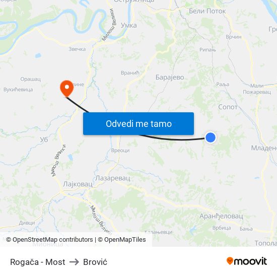 Rogača - Most to Brović map