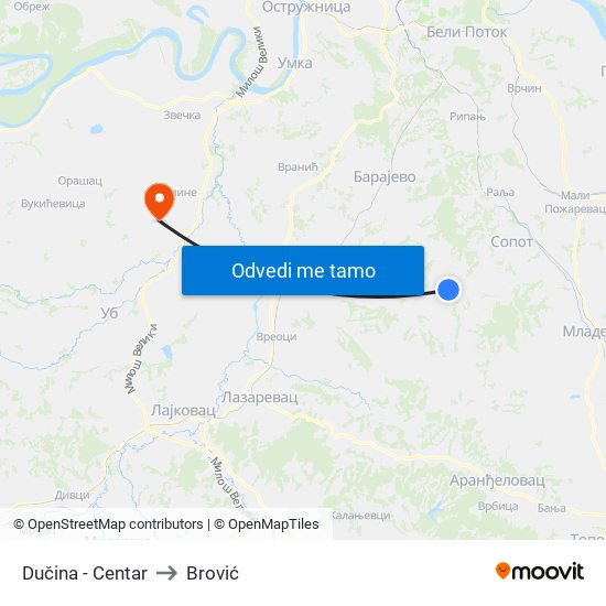 Dučina - Centar to Brović map