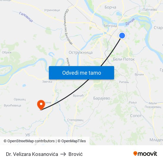 Dr. Velizara Kosanovića to Brović map