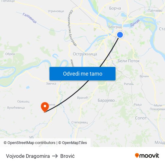 Vojvode Dragomira to Brović map