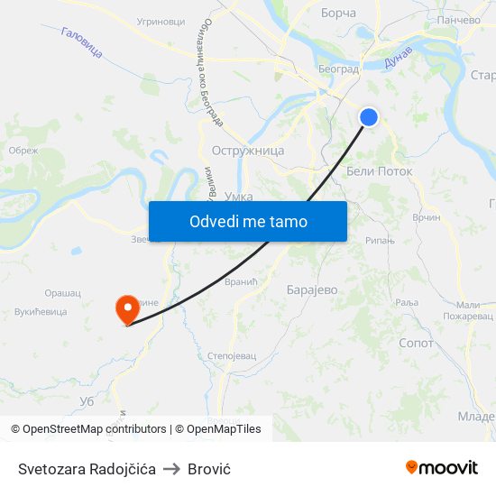 Svetozara Radojčića to Brović map