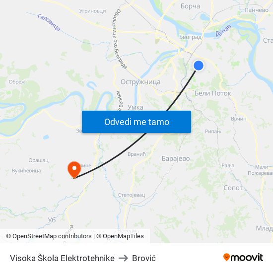 Visoka Škola Elektrotehnike to Brović map