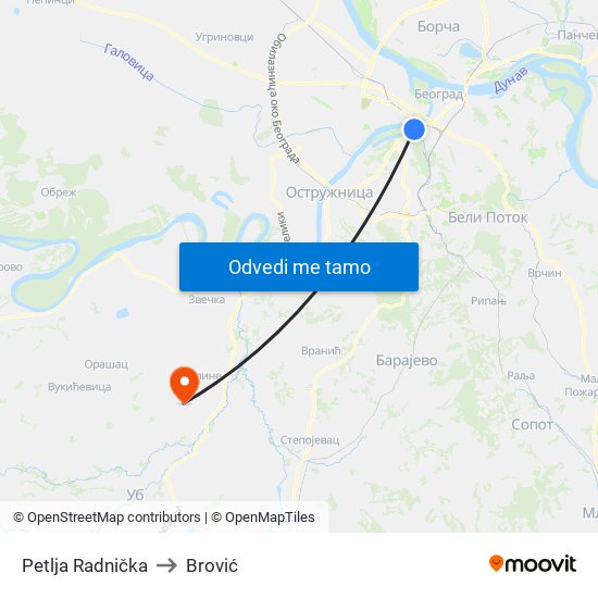 Petlja Radnička to Brović map