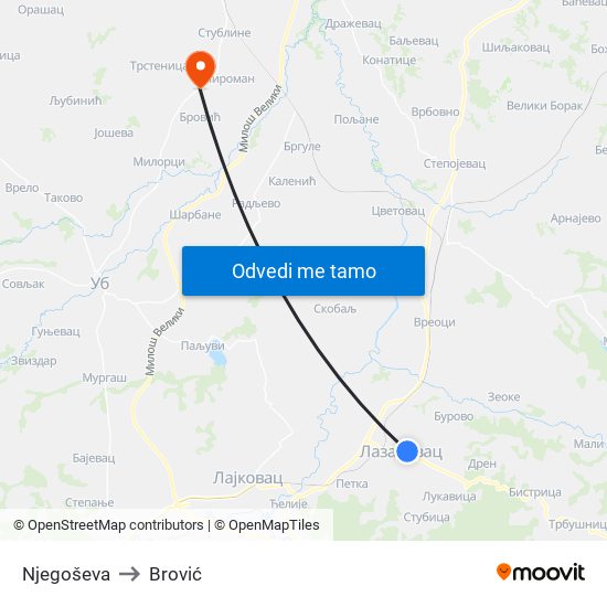 Njegoševa to Brović map