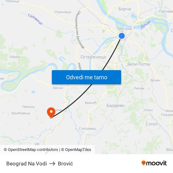 Beograd Na Vodi to Brović map