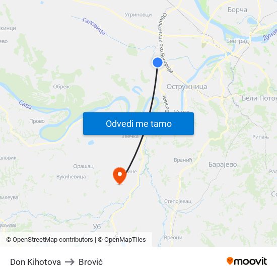 Don Kihotova to Brović map