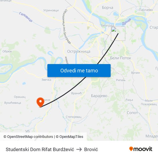 Studentski Dom Rifat Burdžević to Brović map