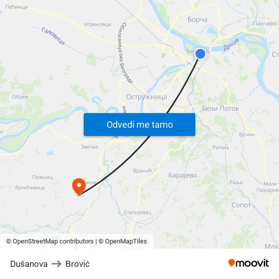 Dušanova to Brović map