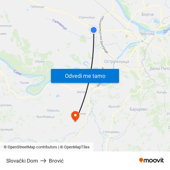 Slovački Dom to Brović map