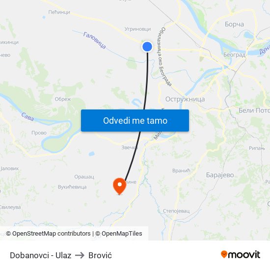 Dobanovci - Ulaz to Brović map