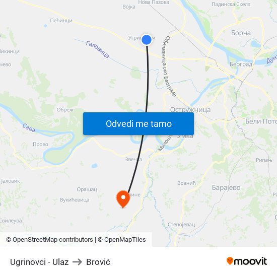 Ugrinovci - Ulaz to Brović map