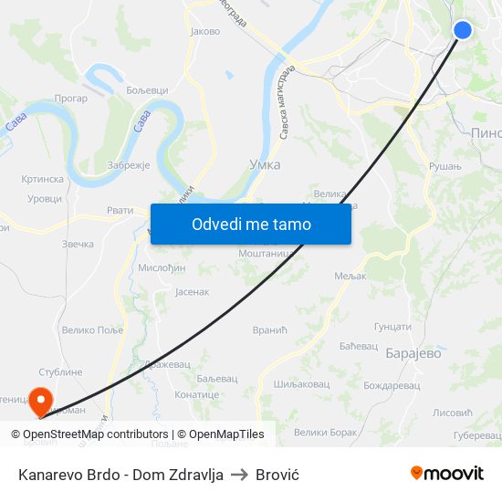 Kanarevo Brdo - Dom Zdravlja to Brović map