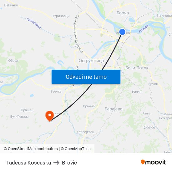 Tadeuša Košćuška to Brović map