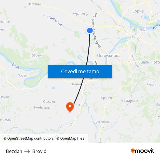 Bezdan to Brović map