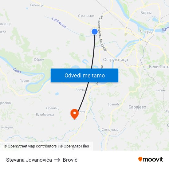 Stevana Jovanovića to Brović map