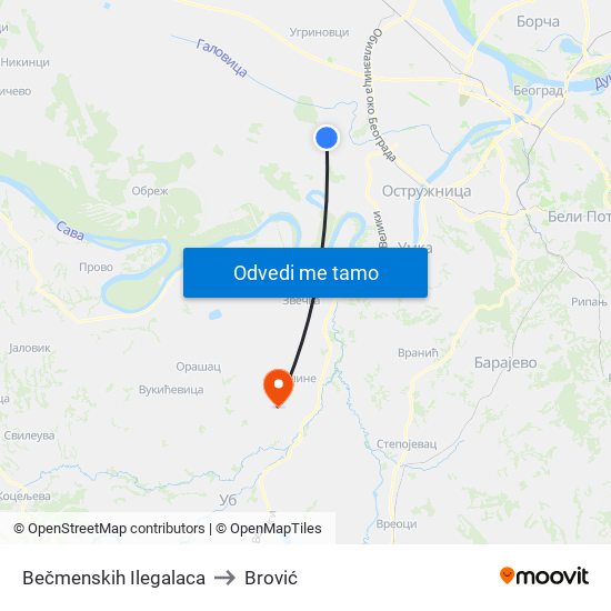 Bečmenskih Ilegalaca to Brović map