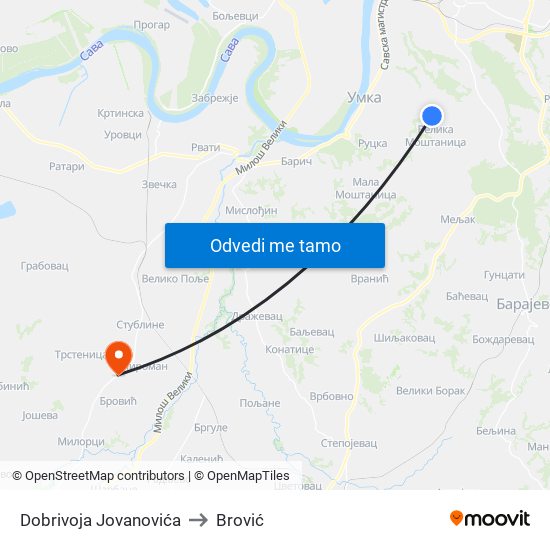 Dobrivoja Jovanovića to Brović map