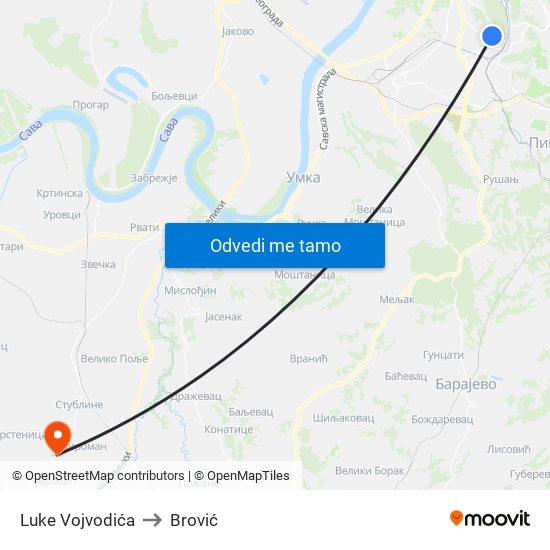 Luke Vojvodića to Brović map