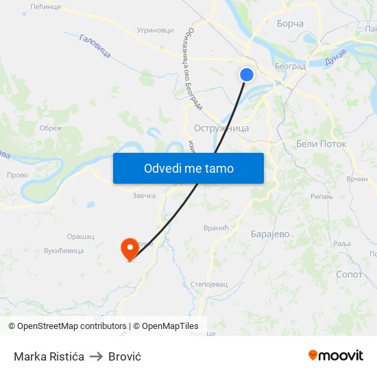 Marka Ristića to Brović map