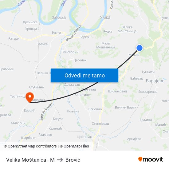 Velika Moštanica - M to Brović map