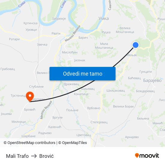 Mali Trafo to Brović map
