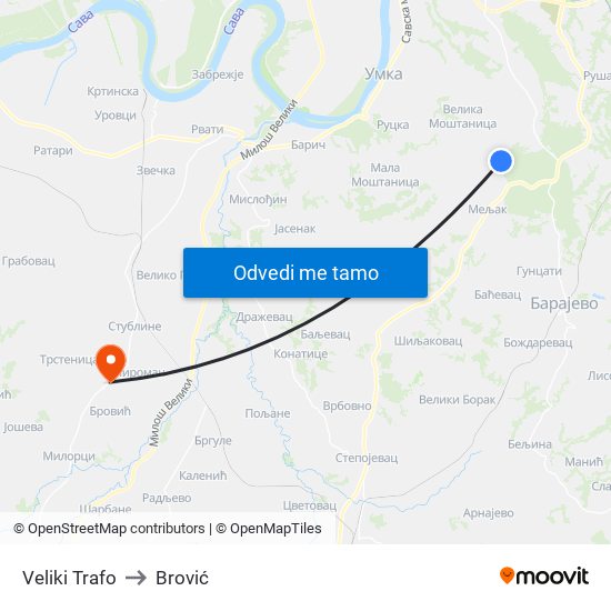 Veliki Trafo to Brović map