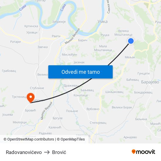 Radovanovićevo to Brović map