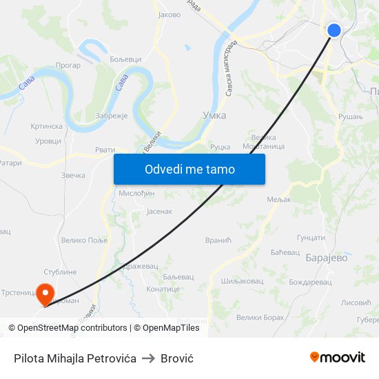 Pilota Mihajla Petrovića to Brović map