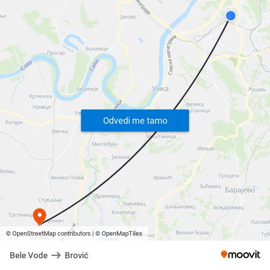 Bele Vode to Brović map