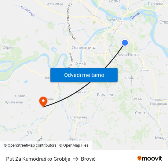 Put Za Kumodraško Groblje to Brović map