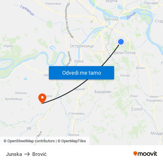 Junska to Brović map