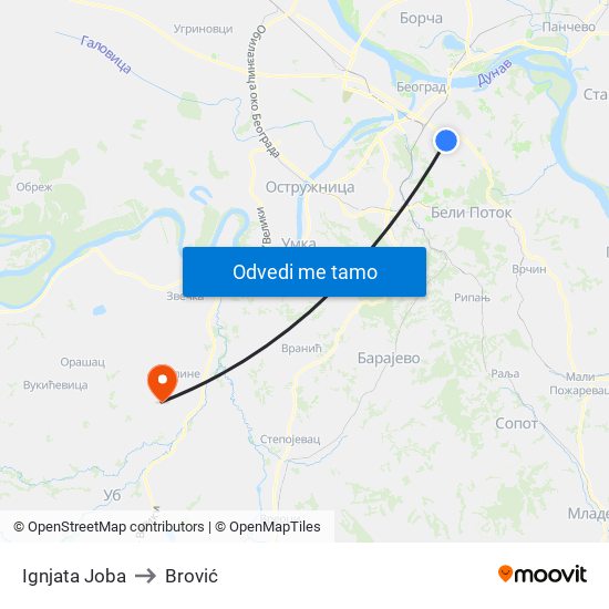 Ignjata Joba to Brović map