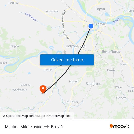 Milutina Milankovića to Brović map