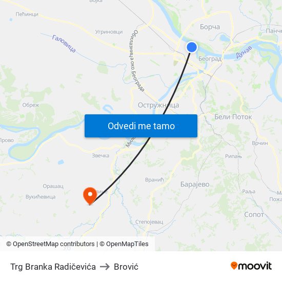 Trg Branka Radičevića to Brović map