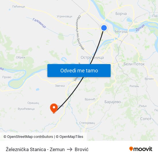 Železnička Stanica - Zemun to Brović map