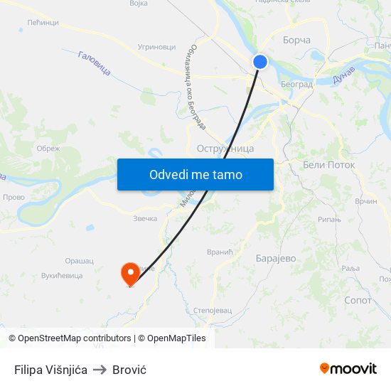 Filipa Višnjića to Brović map