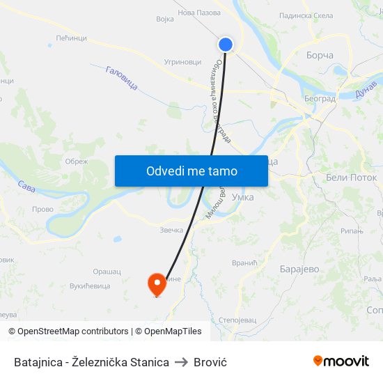 Batajnica - Železnička Stanica to Brović map